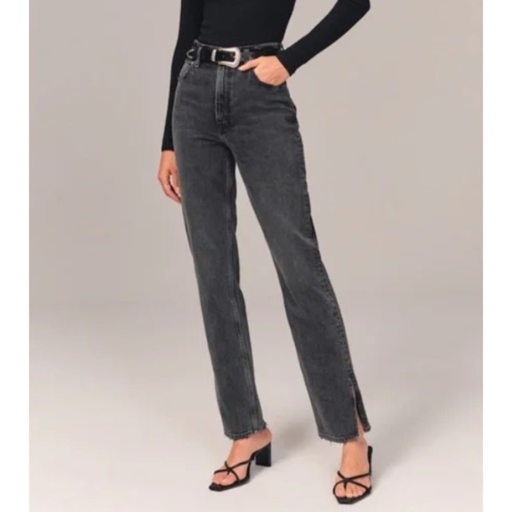 ABERCROMBIE & FITCH Ultra High Rise 90s Straight Jean Washed Black Women Size 26